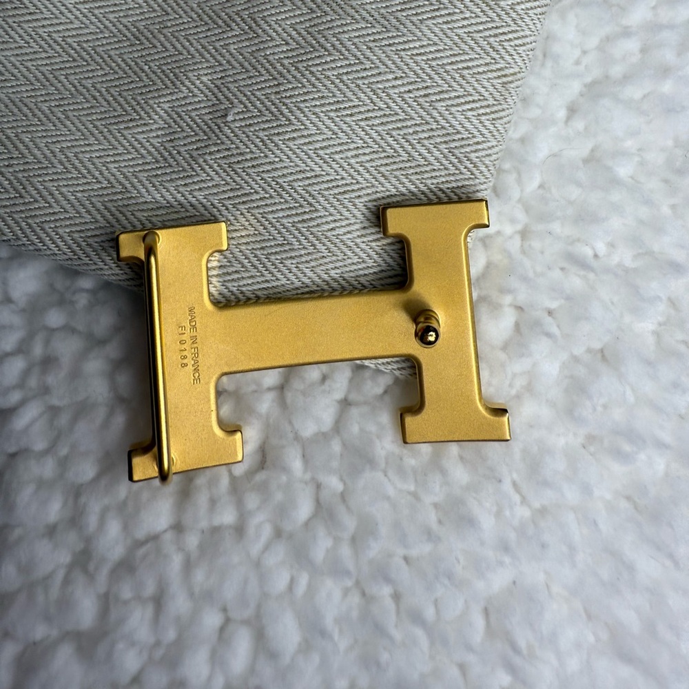 Hermes Blanc / Etoupe Reversible Belt Kit White Taupe Leather Gold H Buckle - Picture 14 of 16